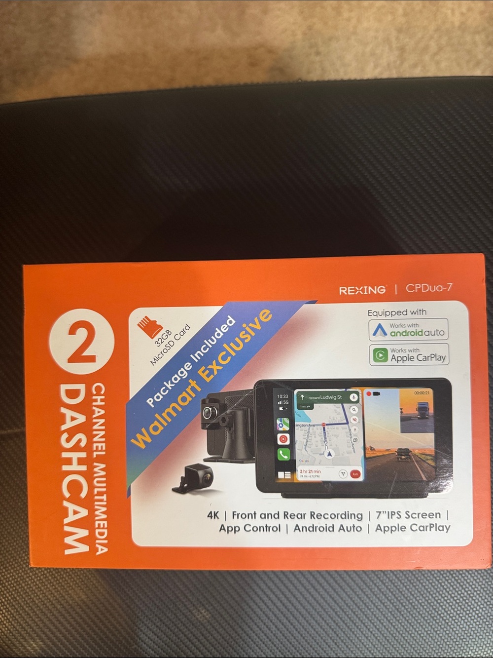 2-Channel Dashcam with 7" IPS Screen - Orange